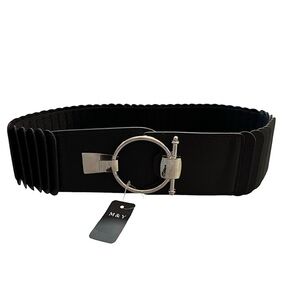 M & Y Faux‎ Leather Stretchy Black with Silver Buckle Belt